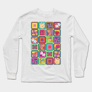 Dogs & Butterflies in Squares Long Sleeve T-Shirt